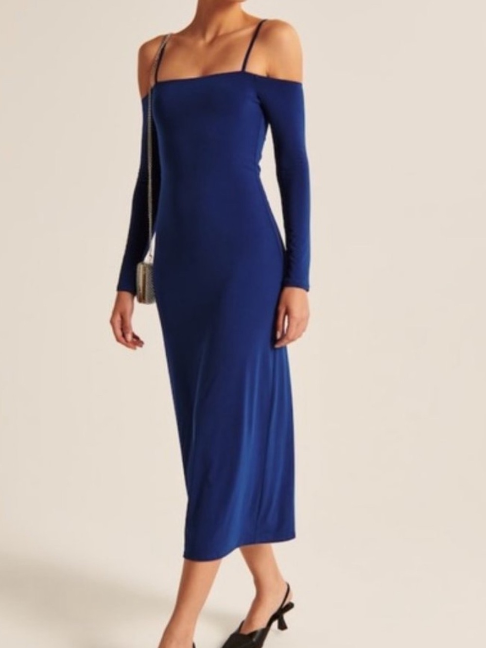 Abercrombie & Fitch Black Off Shoulder Long Sleeve Midi Dress L Stretch - NWOT